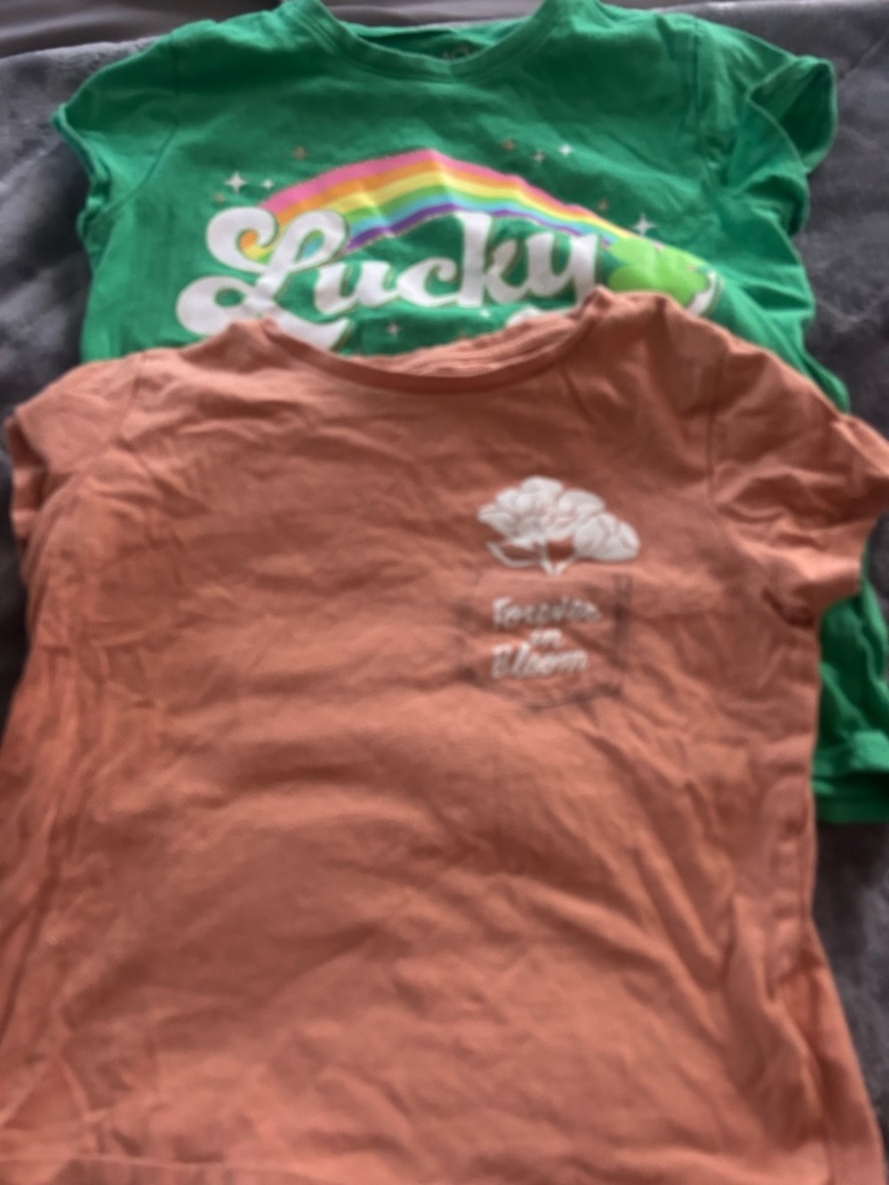 Green Rainbow Tee/Coral Floral Short-Sleeve Tee - and 3 long sleeve shirts